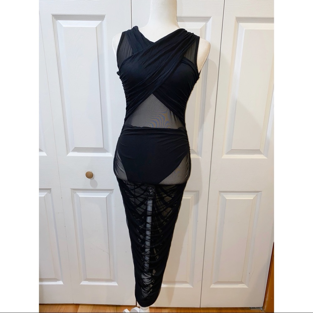 Missguided Black Sleeveless Mesh Ruched Dress - Picture 5 of 6